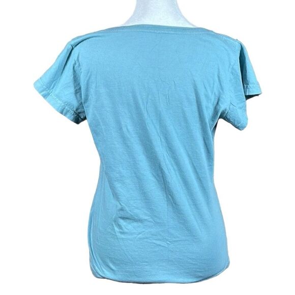 Green Label Top Womens Medium Blue Slim Fit Organic Cotton Respect Labor T-Shirt - Picture 3 of 11